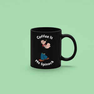 Caneca, xícara de café Popeye the Sailor Man, caneca de chá de personagem de desenho animado engraçado, presente para amantes de espinafre, caneca de cerâmica preta, 11 onças, presente de 15 onças para amigo