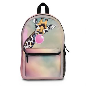 Sac à dos girafe coloré bubble-gum Sac amusant à imprimé animal pour enfants et adolescents Sac à dos fantaisiste sur le thème du zoo avec motif girafe