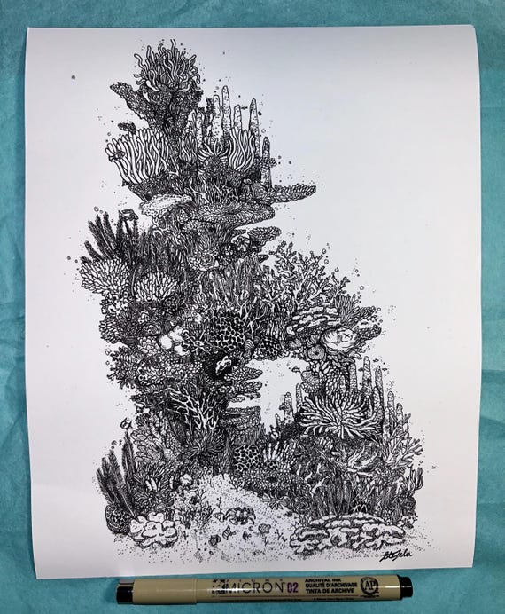 Coral Reef Fineart Digital Print X 10 Hand Drawn Illustration