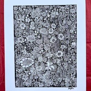 Flower Wall Fineart Digital Print | 8 x 10 Hand drawn Illustration | Nature Art, Pen Art, Wall Art