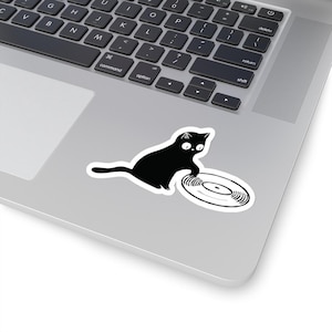 Retro Cat with Record Vinyl Sticker - Laptop Decal