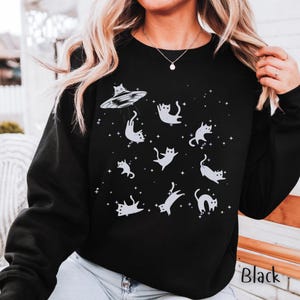 Funny Cat UFO Sweatshirt: Cozy Cat Lover Space Graphic