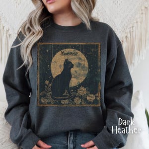 Sudadera de gato místico, jersey celestial, sudadera de luna llena, regalo para amantes de los gatos, top de empoderamiento manifiesto, jersey para amantes de los gatos