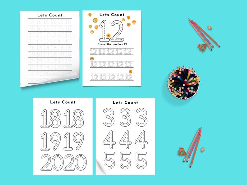 Number Tracing Worksheets, 32 Traceable Number Sheets, Printable