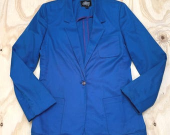 Blazer vintage Ellen Tracy azul cobalto com um botão, fabricado nos EUA, tamanho 12.