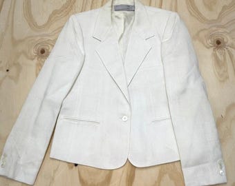 Evan-Picone Vintage White Linen Blend Single Button Blazer Made in USA Size 12