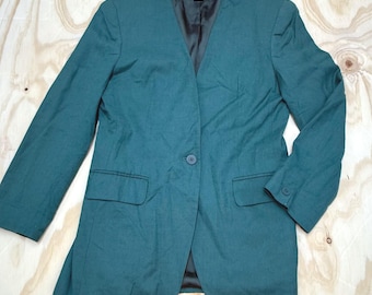 Jones New York Teal Green Collarless Blazer Vintage Made in USA Size 10 Menswear