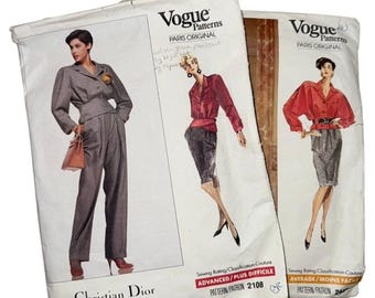 Zestaw 2 par spodni, spódnic i kurtek Vogue Christian Dior 2108 2448 z lat 80., rozmiar 12-16