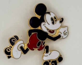 Broszka z motywem Myszki Miki Disneya do jazdy na rolkach, emaliowana, w kolorze złotym, retro