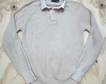 The Union St Sportswear Co crèmekleurige wafelgebreide rugbytrui heren groot vintage