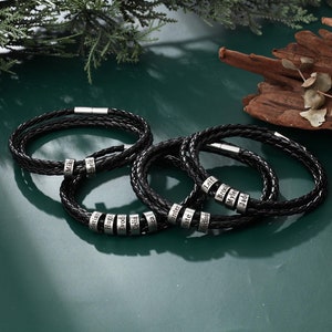 Pulsera de cuero trenzada personalizada para hombre, pulsera personalizada con nombres de 1 a 5 niños, pulsera para papá, joyería para hombre, regalo del día del padre, regalos para él