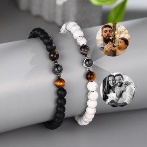 Personalized Photo Projection Bracelet for Men,Natural Stone Beaded bracelet for Women,Memorial Gifts,Adjustable Bracelet,Father&#39;s Day Gift