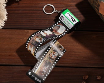 Personalized Memory Film Keychain with 5-15 Photos,Camera Roll Gift,Music Code Keychain,Gifts for Lover,Friends,Memory Gift for Her,Mom