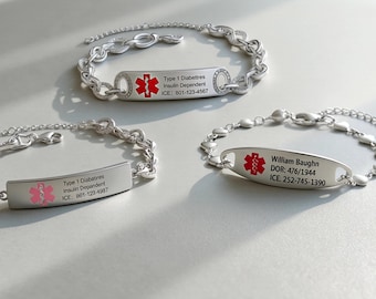 Personalized Women Medical Bracelet,Front & Back Engraved Bracelet,Alert ID Bracelet,Type 1 Diabetes Bracelet,Epilepsy Autism Bracelet