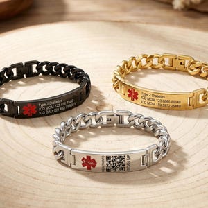 Braccialetto di allerta medica personalizzato per uomo 2026, braccialetti di emergenza medica personalizzati, braccialetti di identificazione di allerta con simbolo medico, regali per pazienti