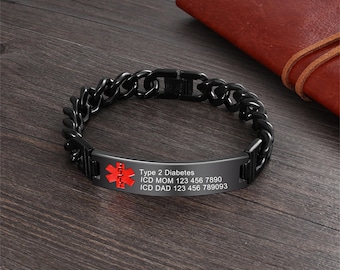Personalized Medical Alert Bracelet,Custom Waterproof Bracelet,Emergency Alert ID Bracelet,  Customized Medical Alarm Bracelet,Gift for him