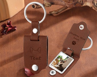 Aangepaste huisdierfoto sleutelhanger, hondensleutelhanger met gratis doos, gepersonaliseerde leren sleutelhanger, huisdier verlies cadeau, hond moeder cadeau, huisdier herdenkingscadeau, cadeau voor haar