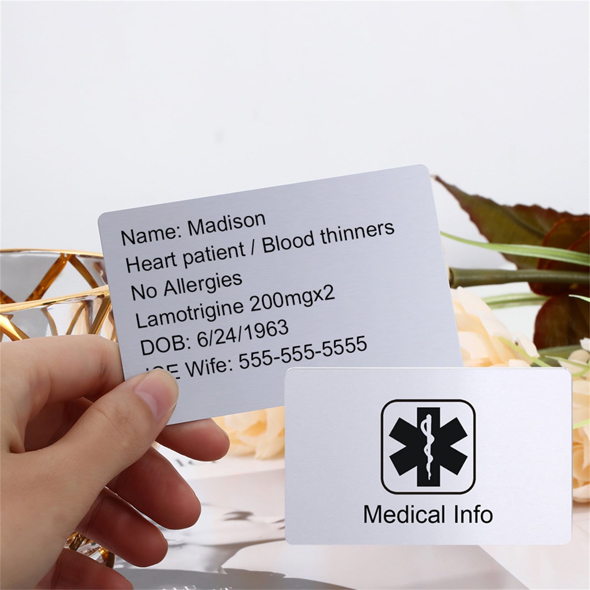 Personalized Medical ID Card for Wallet,engraved Emergency Contact