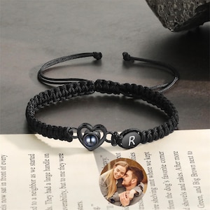 Pulsera con proyección de fotos personalizada, pulsera de cuerda trenzada con letra, imagen en el interior, regalo para él, regalo conmemorativo, regalo para el Día del Padre.
