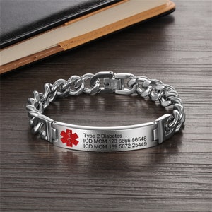 Personalized Men Medical Alert Bracelet,Custom Emergency Medical Bracelets,Alert ID Bracelets with Mediacal Symbol,Gifts for Patient