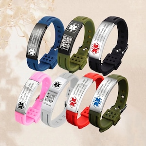 Personalized Medical Alert Bracelet,Custom Silicone Waterproof Sport Bracelet,Emergency Alert ID Bracelet,Medical Jewelry for Men/Women
