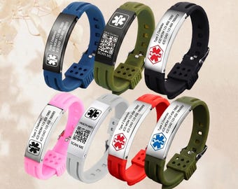 Pulsera de alerta médica personalizada, pulsera deportiva de silicona impermeable, pulsera de identificación de alerta de emergencia, joyería médica para hombres y mujeres.