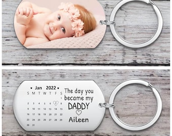 1st Father's Day Gift,The Moment You Became My Daddy,Personalised Photo Keyring With New Born Baby Photo,Gift for New Daddy/Mommy/New Day