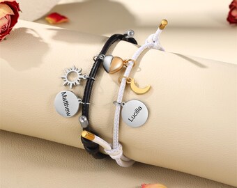 Pulseiras magnéticas para casais, pulseiras magnéticas de coração, conjunto de pulseiras personalizadas para casais, pulseira magnética para casais, presentes para ele/ela