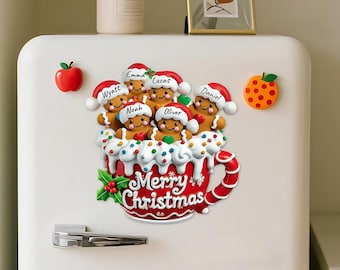 2025 Gepersonaliseerde kerstkoelkastmagneten, kerstmagneet 2-8 familienamen, kerstcadeau voor moeder, aangepaste koelkastmagneet met familienamen