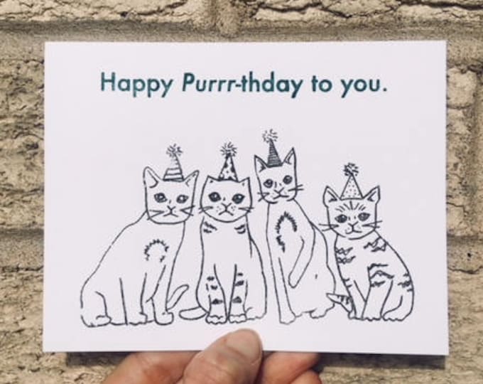 Funny Birthday Card - Happy Purrr-thday to You, Cat Lover Card, Hipster Birthday Card, Card from Cat, For Her, Birthday Card Funny, Cat Card