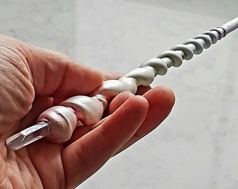 Crystal wand, quartz crystal wand with white Rainbow spiral