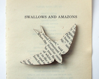 Swallows and Amazons - bird brooch. Classic book brooches made with original pages.