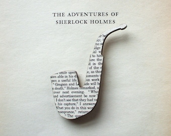 Sherlock Holmes - Pipe brooch. Classic book brooches made with original pages.
