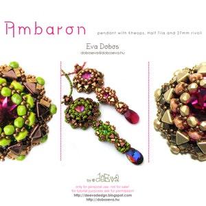 bead pattern / tutorial / instruction - NY 226 - Ambaron - Pendant with Kheops, HalfTila, SuperDuo - Pdf instruction