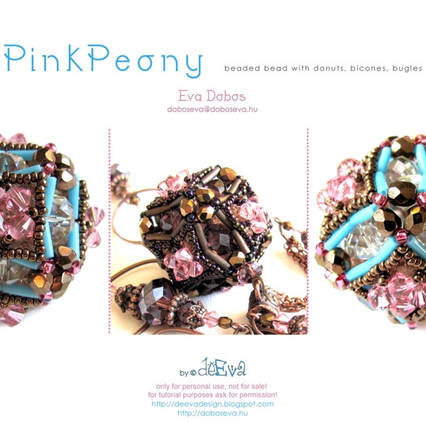 bead pattern / tutorial / instruction - Pink Peony - beaded bead - PDF instruction for personal use only
