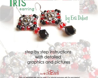 bead pattern / tutorial / instruction - F35 - Iris - beadwoven earring with mini rivoli - Instruction for personal use only
