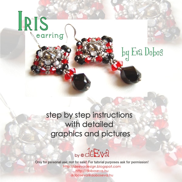 bead pattern / tutorial / instruction - F35 - Iris - beadwoven earring with mini rivoli - Instruction for personal use only