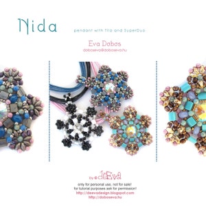 bead pattern / tutorial / instruction - NY 211 - NIDA - pendant with Tilas, Super Duo and donuts - Pdf instruction