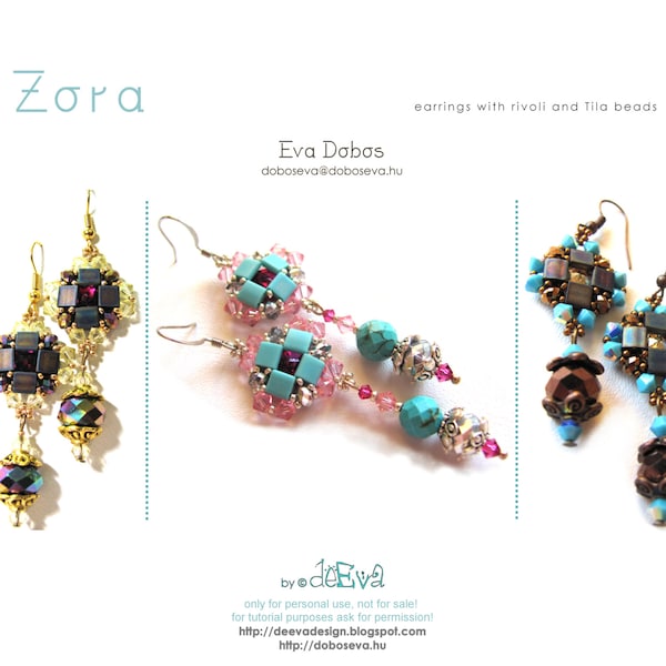 bead pattern / tutorial / instruction - F48 - Zora  - earring with Tila beads - PDF instruction only for personal use