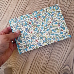 4x6 mini photo album, Italian Florentine, Portofino pattern, gold accents, flat, thin, chipboard/cereal box, landscape
