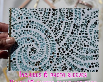 Handmade Mini Photo Album, Smoky Blue & Gold, Holds 12 Photos