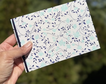 4x6 Landscape Photo Album, Letterpress Floral Cover, Upcycled Cereal Box, Navy Blue Leaves