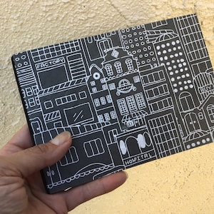 Álbum de fotos mini 4 x 6 - negro - blanco - metro-plano - cartón fino/caja de cereales -