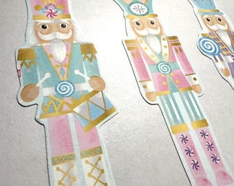 Pastel Nutcracker Stickers: Scrapbooking Embellishments, art jounaling (Set of 4) 1" by 4"