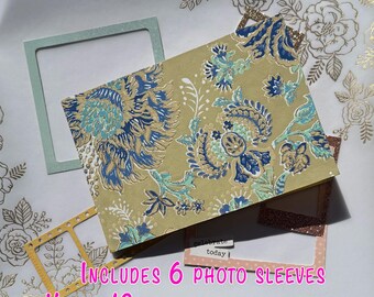 Blue Floral 4x6 Mini Album, Handmade Photo Sleeves