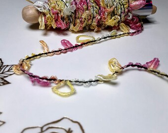 Eyelash Scrap Yarn: Cream, Yellow, Pink Fiber Art (6.4 Yards)
