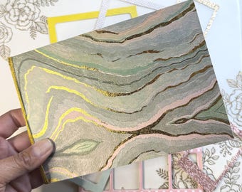 4x6 Mini Photo Album, Green Gold Marble Chipboard, Landscape (6 Photo Sleeves)