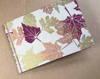4x6 Landscape Photo Album, Fall Leaves, Copper Gold Burgundy Ivory Handmade Paper