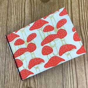 flat - thin chipboard/cereal box - landscape - 4 x 6 mini photo album - red mushroom with gold stalk handmade paper