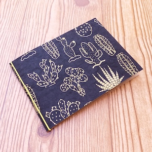 4 x 6 mini photo album - gold cactus over black paper - made from cereal box-Flat - thin